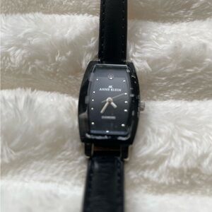 Anne Klein Diamond Black Leather Strap Watch-like new!